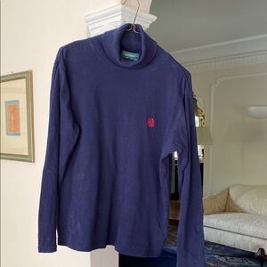 Lauren Ralph Lauren Logo Navy Long Sleeve Turtleneck 100% Cotton Top M